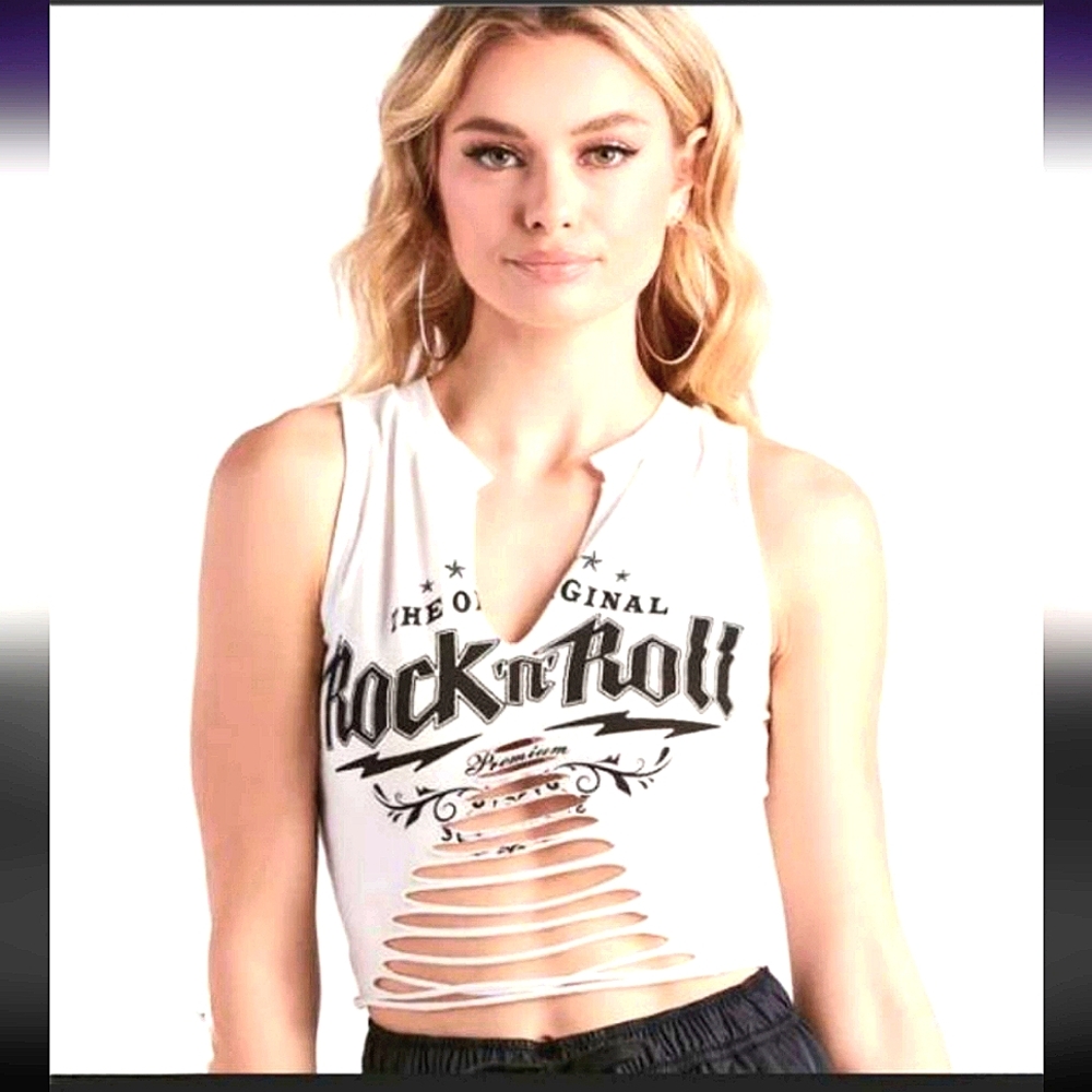 OGs Only Rock N Roll Graphic Sleeveless Crop Top